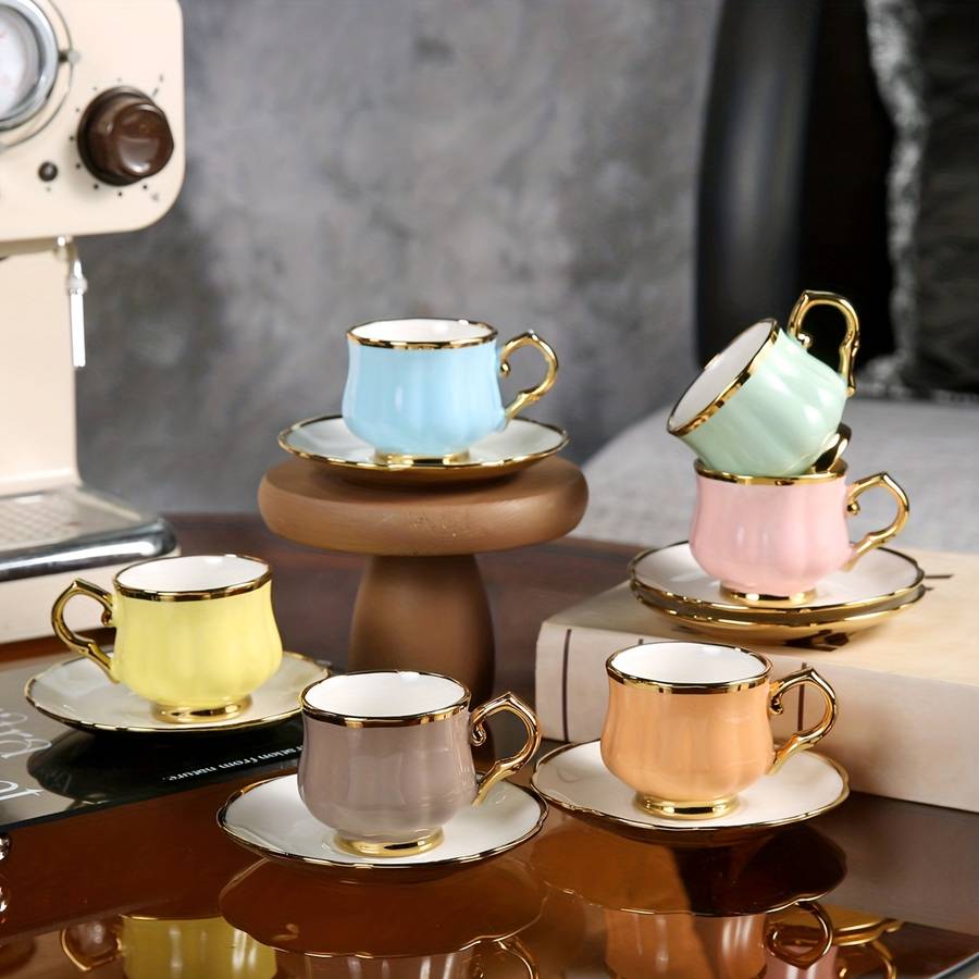 Water Cup Quantity 6 Cups And Saucers Lotus Cups 6 Colors