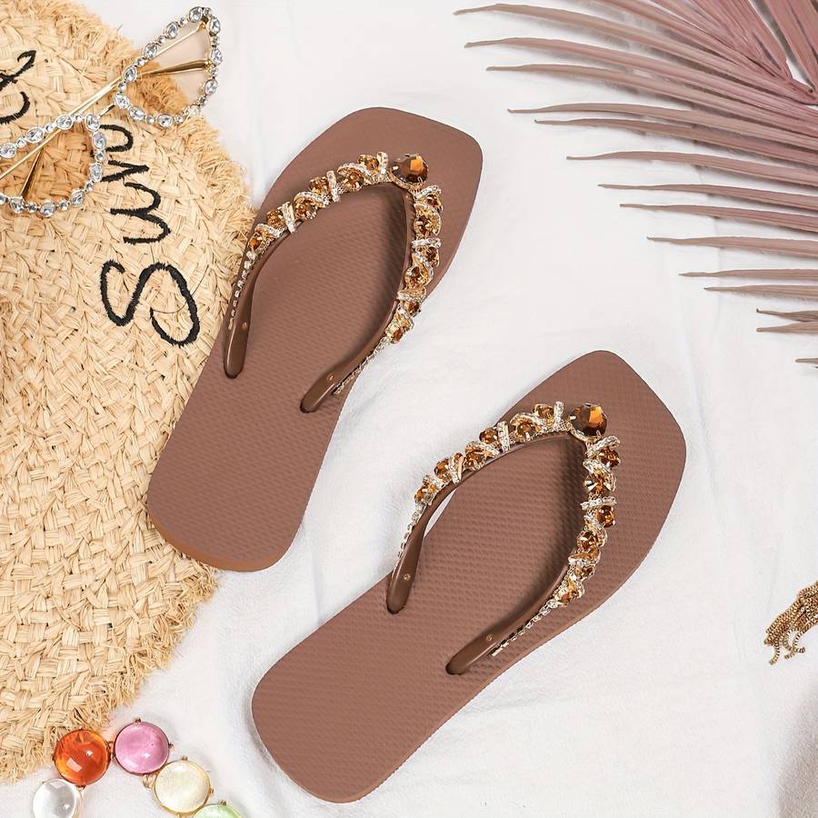Ladies Summer Flip Flops Coffee Color Uk 6.5