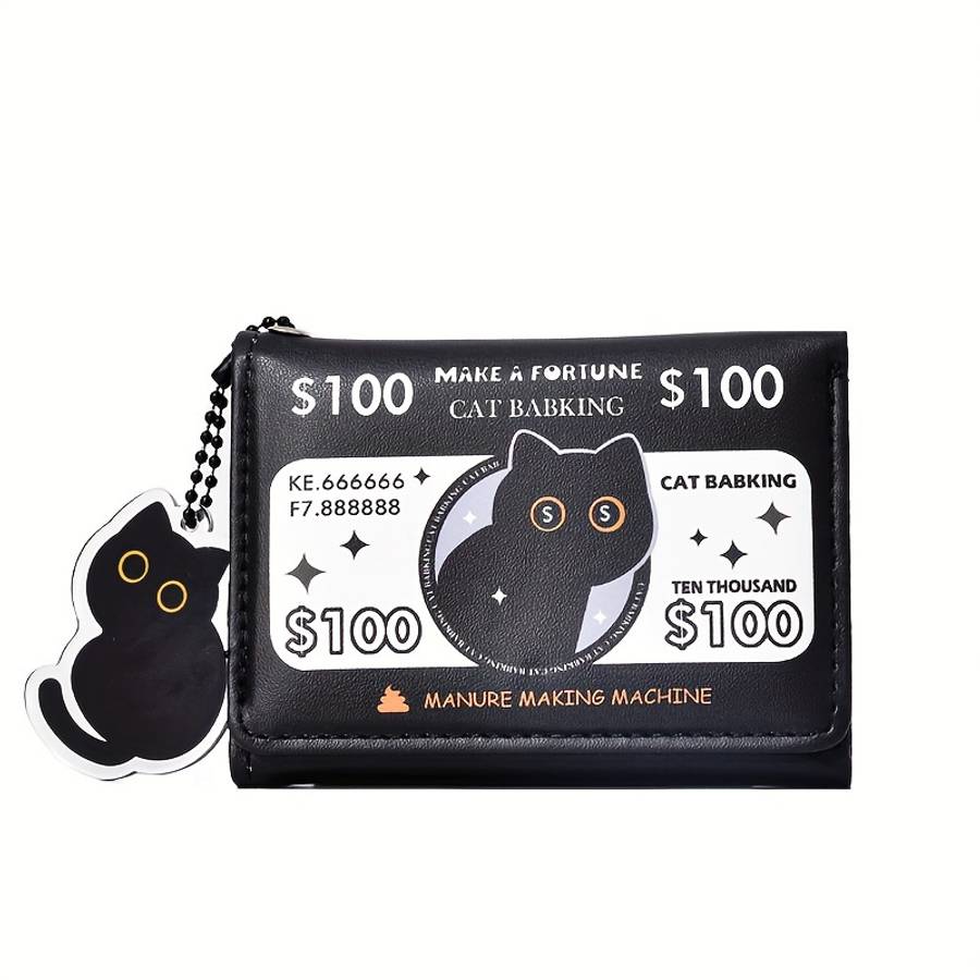 Festive Fortune Folding Wallet With Cat Baking Designblack 10.5Cm X 4.13Cm 8Cm X 3.15Cm 1