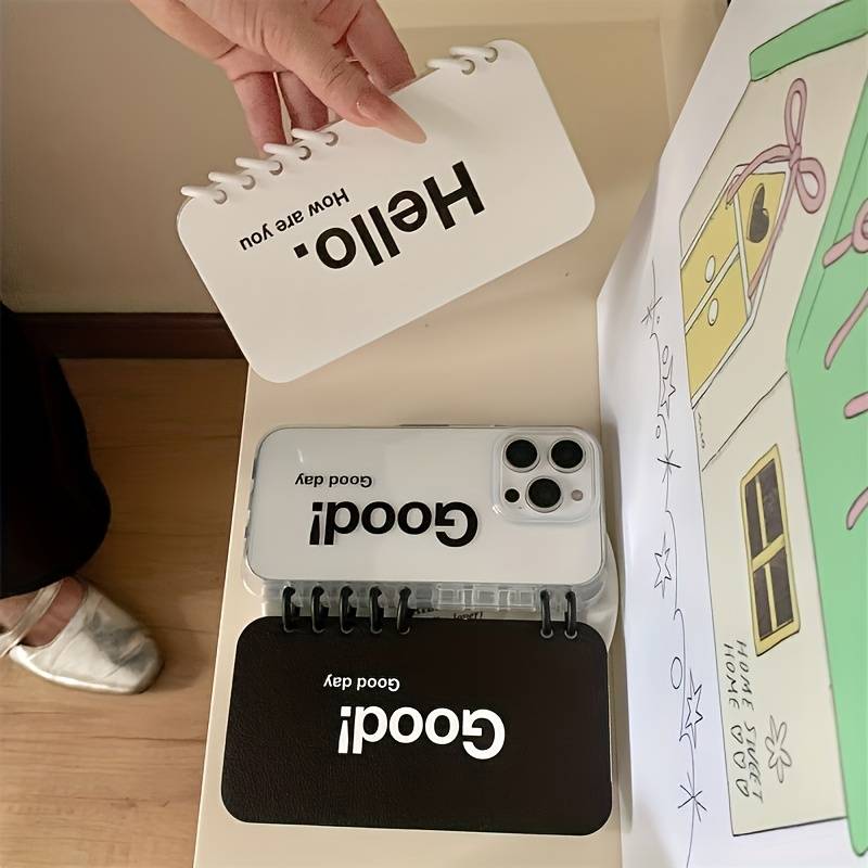 1Pc White For iPhone 13 English Flip Notebook Style Phone Case