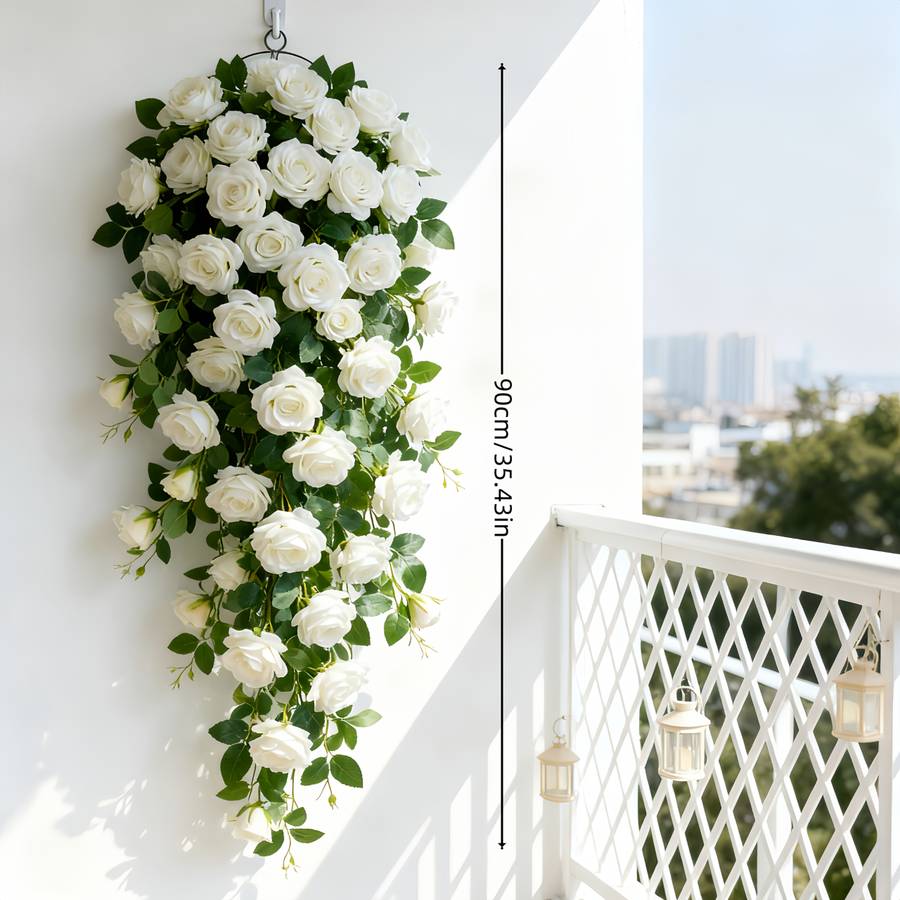 Simulated Flower Style 1Piece Set Of Highend Artificial Wallmounted White Rose Vine