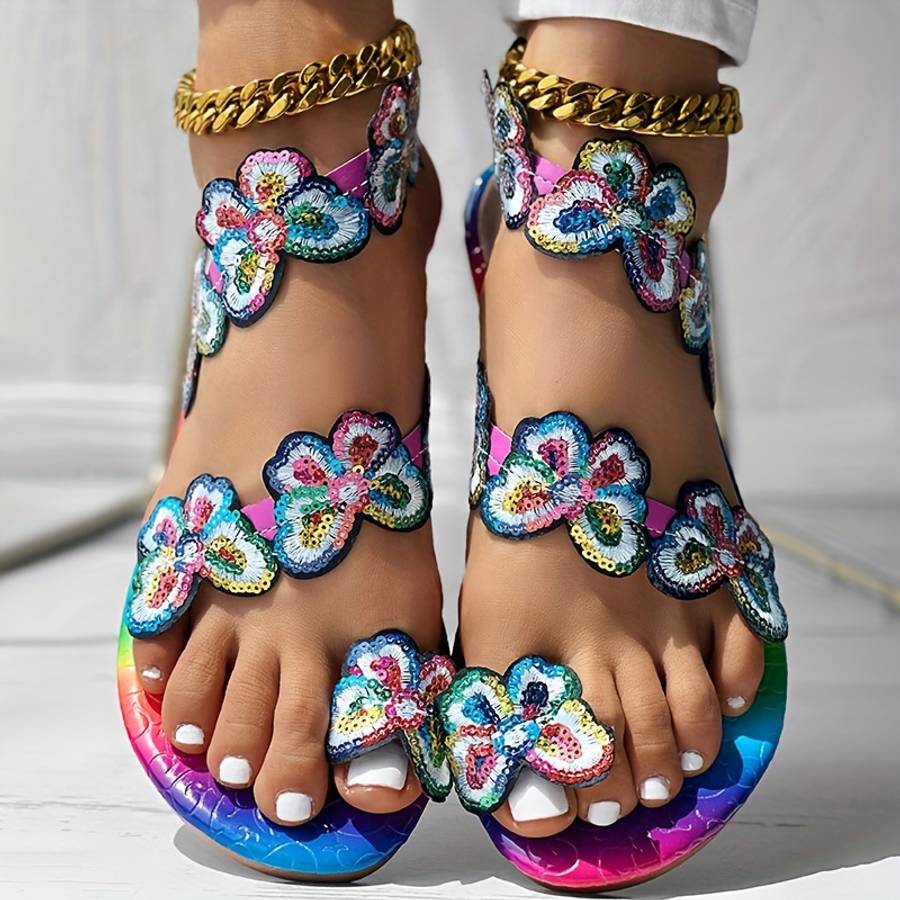 Ladies Summer Flip Flops Colorful Butterfly Uk 5