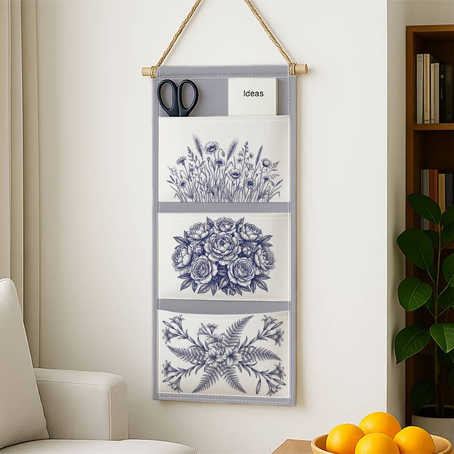Classic Botanical Vintage Wall Mounted Storage Blue Floral