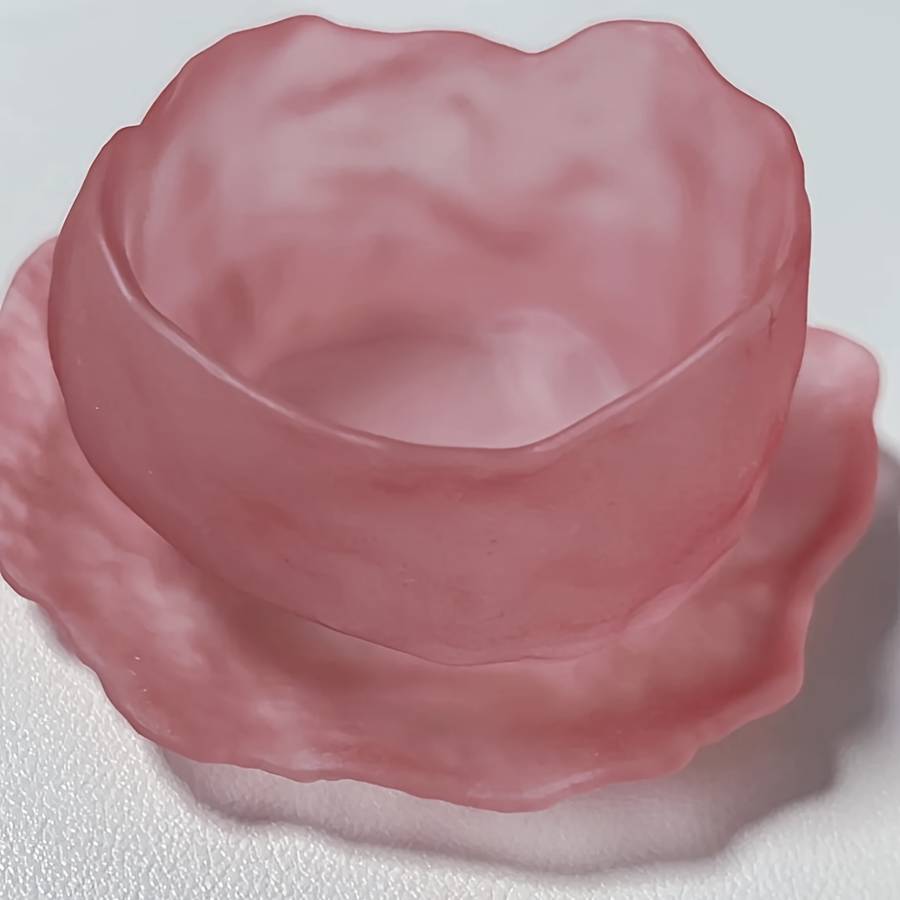 Bowl Style Transparent Pink Irregular Tea Cup  Thickened Base