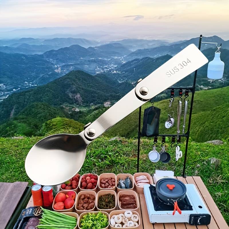1pc 3-in-1 Portable Travel Spoon Compact Camping Spoon with Fork and Bottle Opener Ideal for