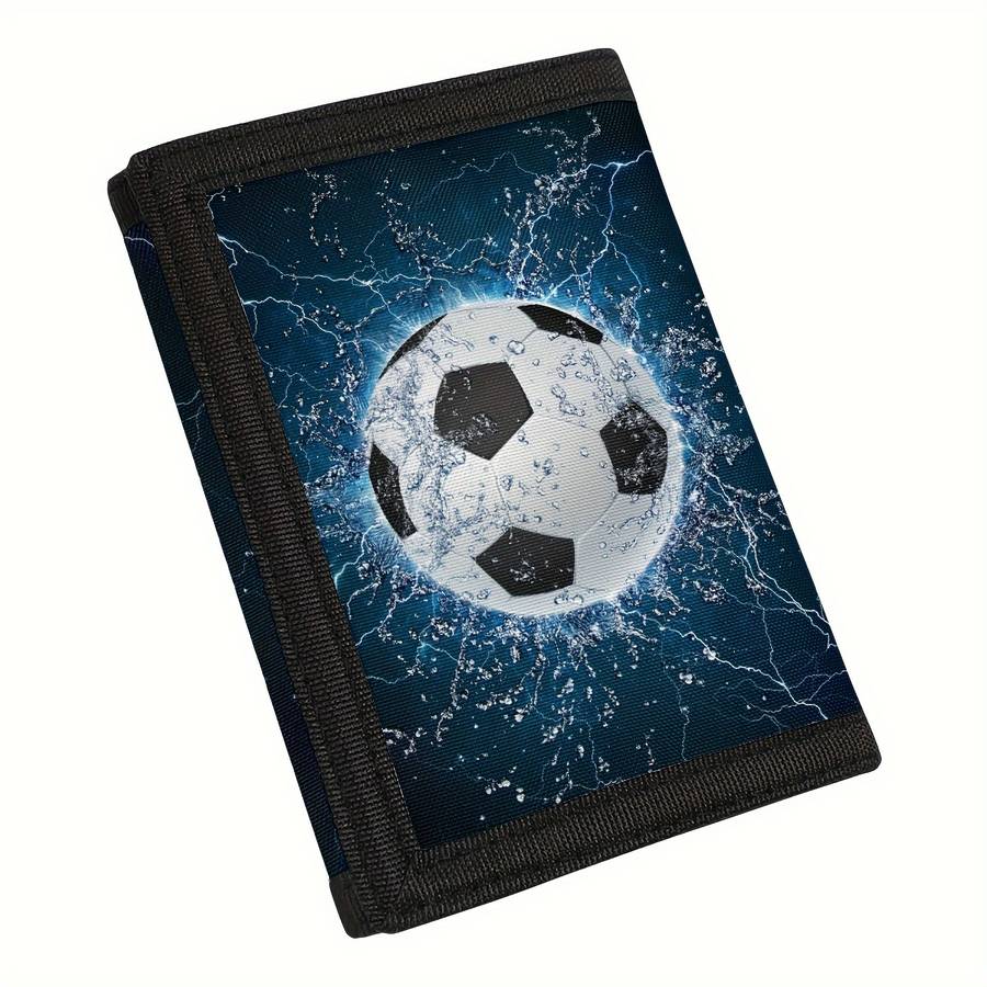 Polyester Tri-Fold Wallet With Soccer Ball Design Simple Style Secure Fasteners Lightweight