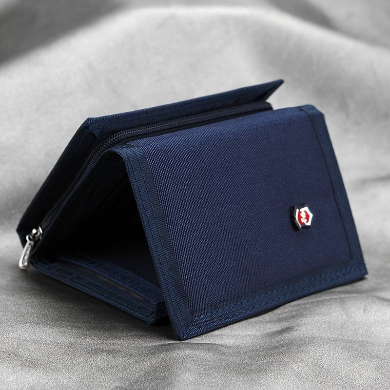 1pc Vintage-Style Men's Trifold Wallet with ID Window Zipper Pockets Multiple CompartmentsDur