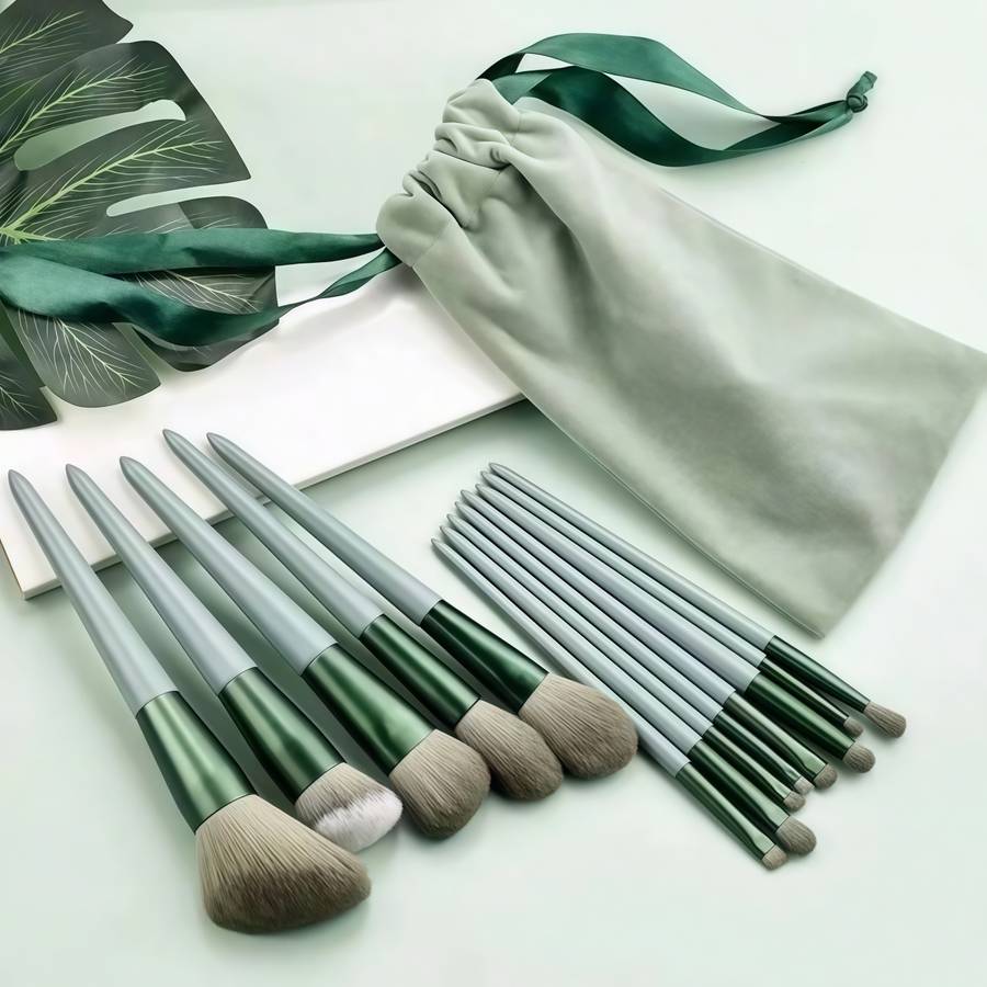 Makeup Brush Set Color Green15Pcs