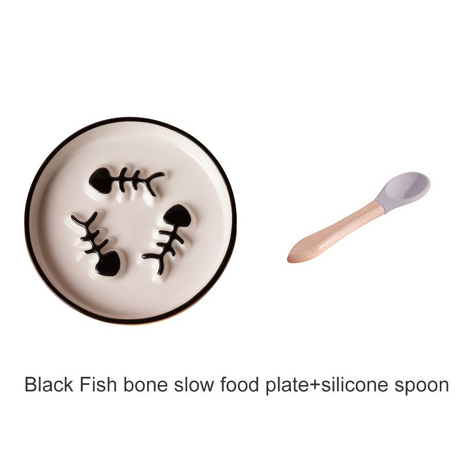Pet Supplies Color Black Fishbone Plate  Add   Spoon