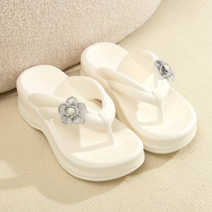 Ladies Summer Flip Flops White Uk 4.5-5