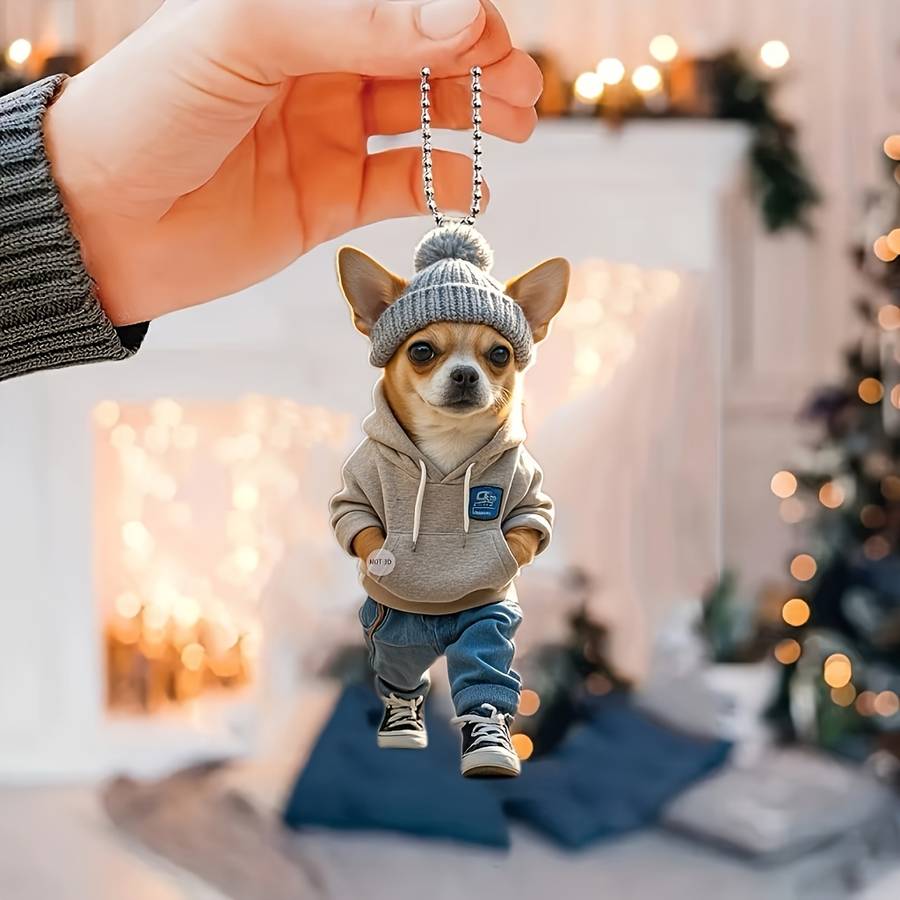 Car Interior Decor Style Chihuahua Casual Outfit Wearing Knitted Hat
