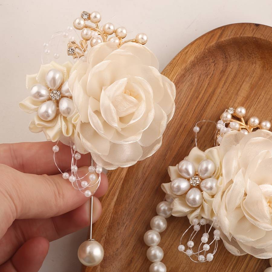 Wedding Supplies Color 4Pcs Cream Colored Chest Flowers