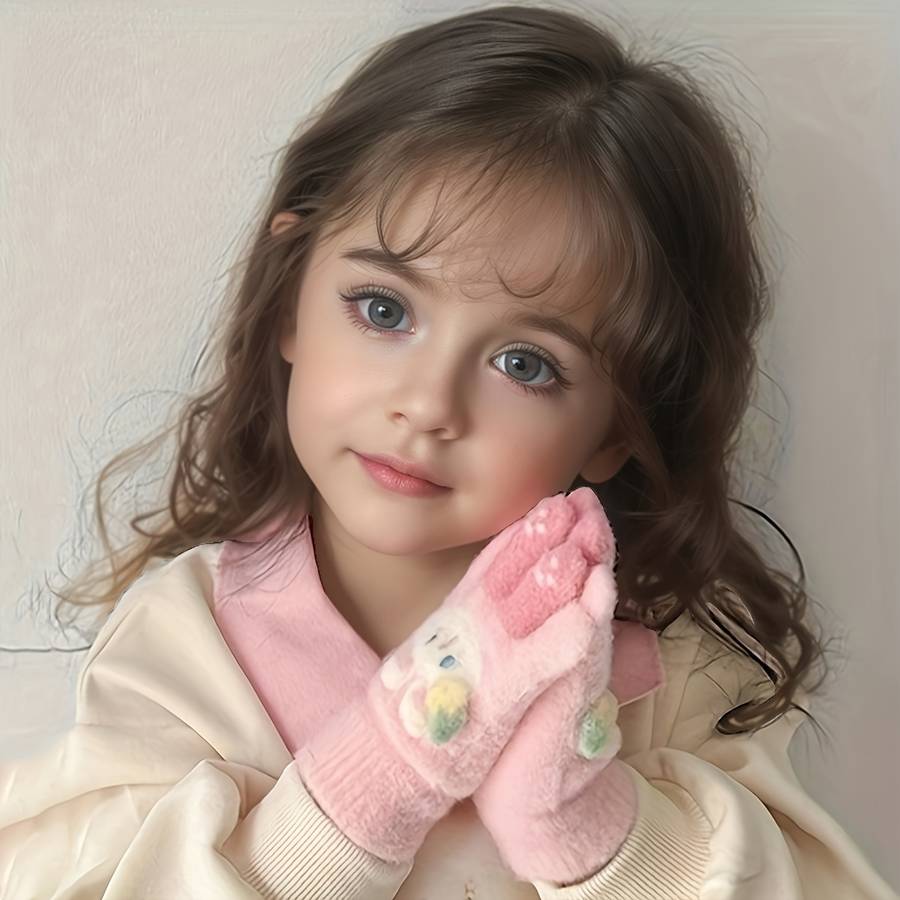 Winter Gloves Color Rabbit Fruit Gloves To Pink