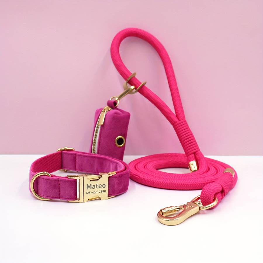 Dog Leash Color 3Piece Red Velvet Round Rope Set Size M
