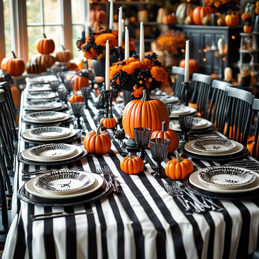 Halloween tablecloth decoration color Black And White Stripes size 150cm x 300cm