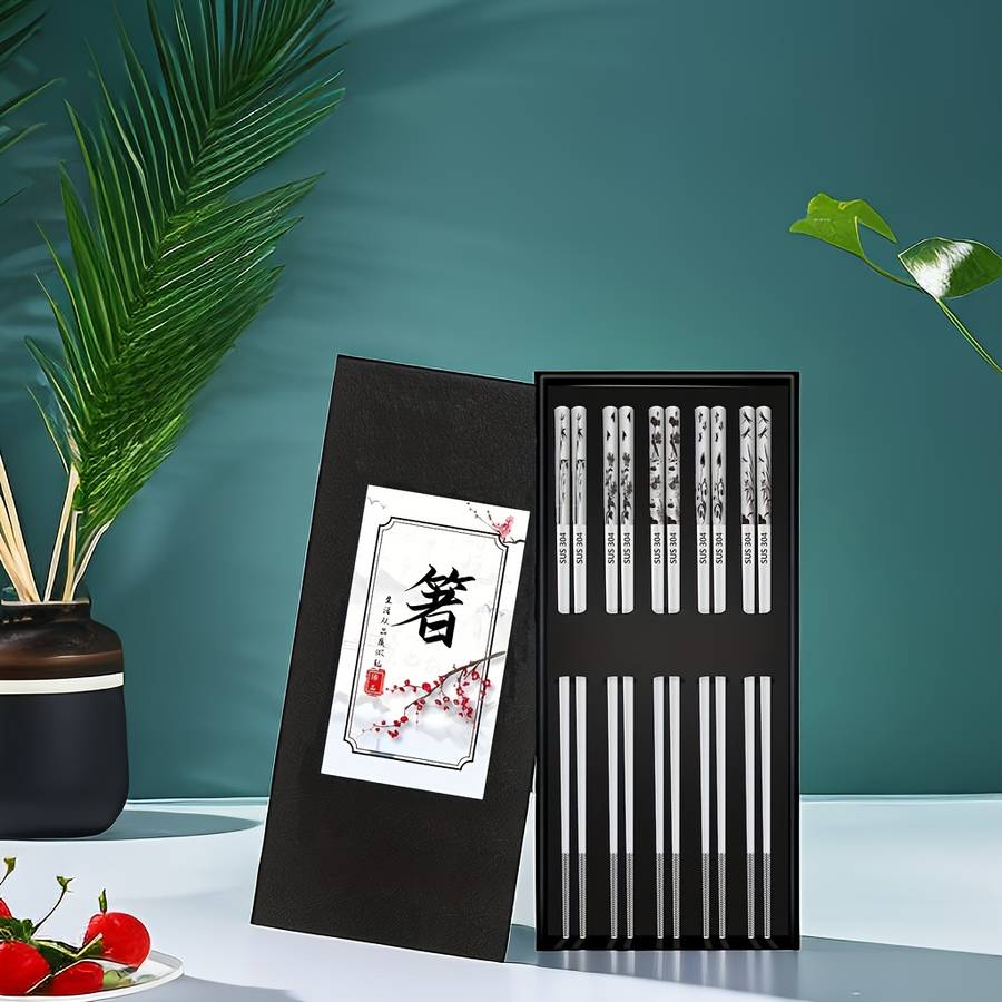 Chopsticks Style Chinese Style Ink Painting 5 Pairs In Gift Box