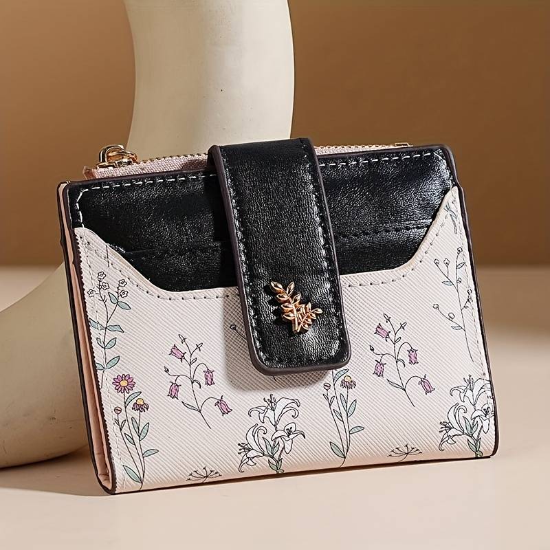 1pc Chic Floral Wallet for GirlsCompact Multi-Card Holder with Zippered Coin Purse Spring