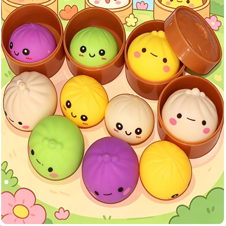 Squeezable Toys Material 4 Buns 4 Pot Lids 4 Base Lids Random Colors