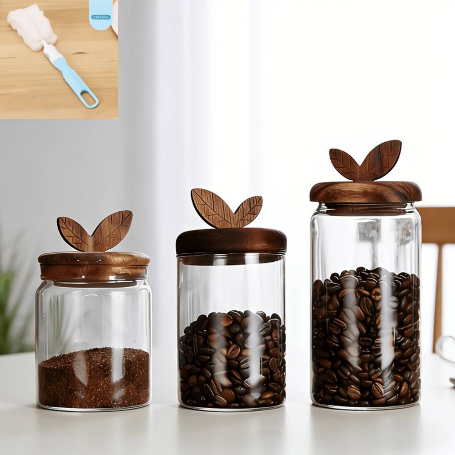 Sealed Jar Style 3Piece Set Of Storage Sealed Jars  Brush
