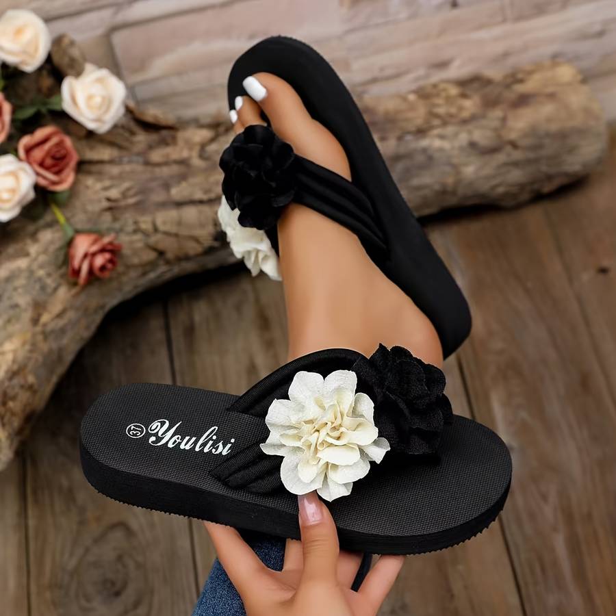 Ladies Summer Flip Flops Black Beige White Uk 3.5