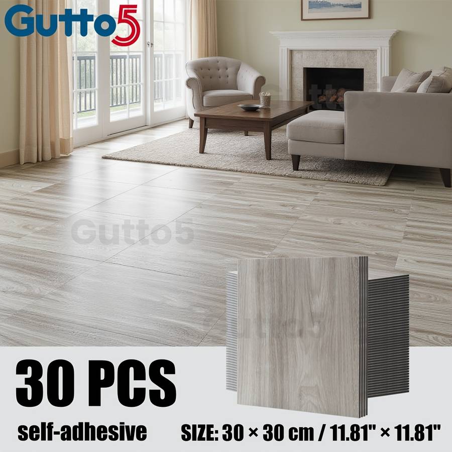Self Adhesive Floor Stickers 30Pcs 11.8"11.8" 30Cm30Cm Smoky Ash