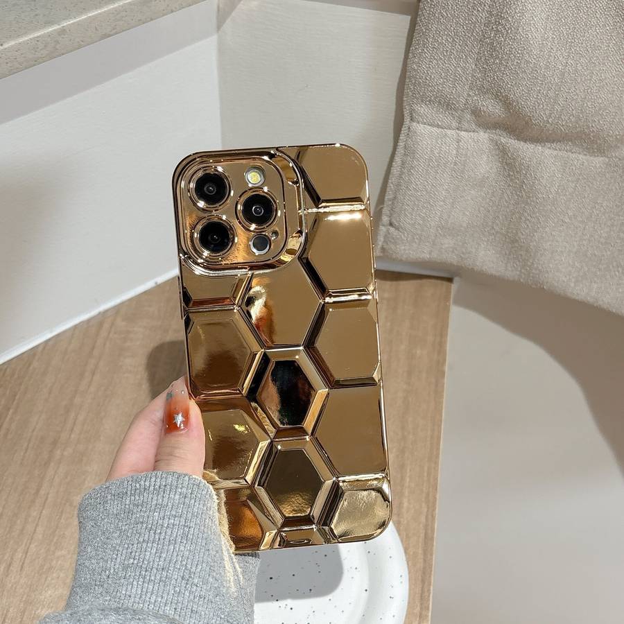 1Pc Golden For iPhone 16 Textured Phone Case