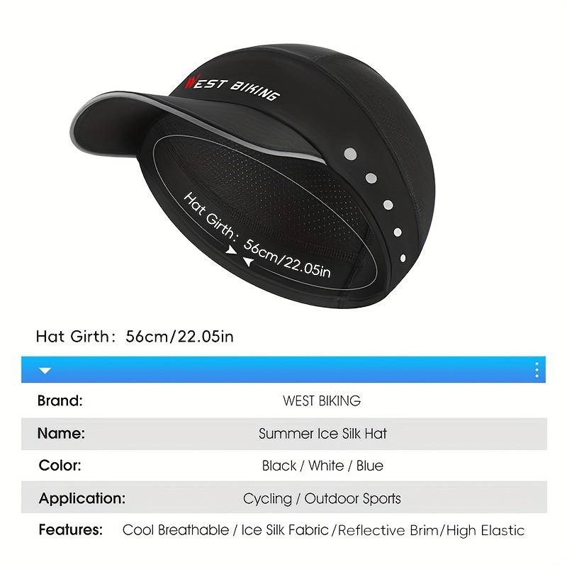 1pc WEST BIKING Unisex Summer Ice Silk Hat Breathable Sun Protection Cycling Cap Hand Washabl