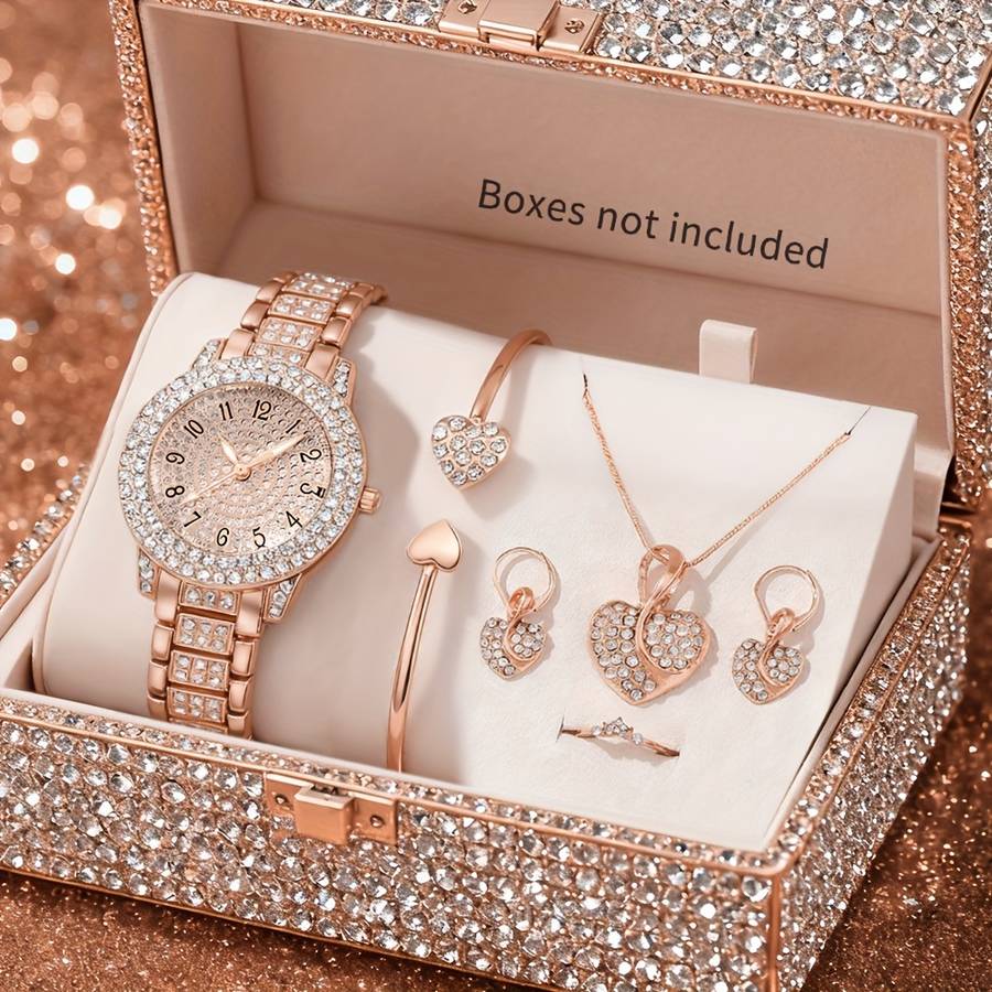 Classic Women Quartz Watch Rhinestone Heart Jewelry Alloy Dial 3