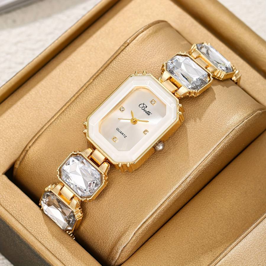 4Pcs Women Watch Square Alloy Case Bracelet Paired Tulip