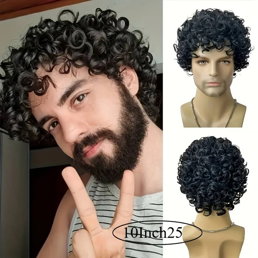 Black Mens Wigs Hair Length 25.4Cm