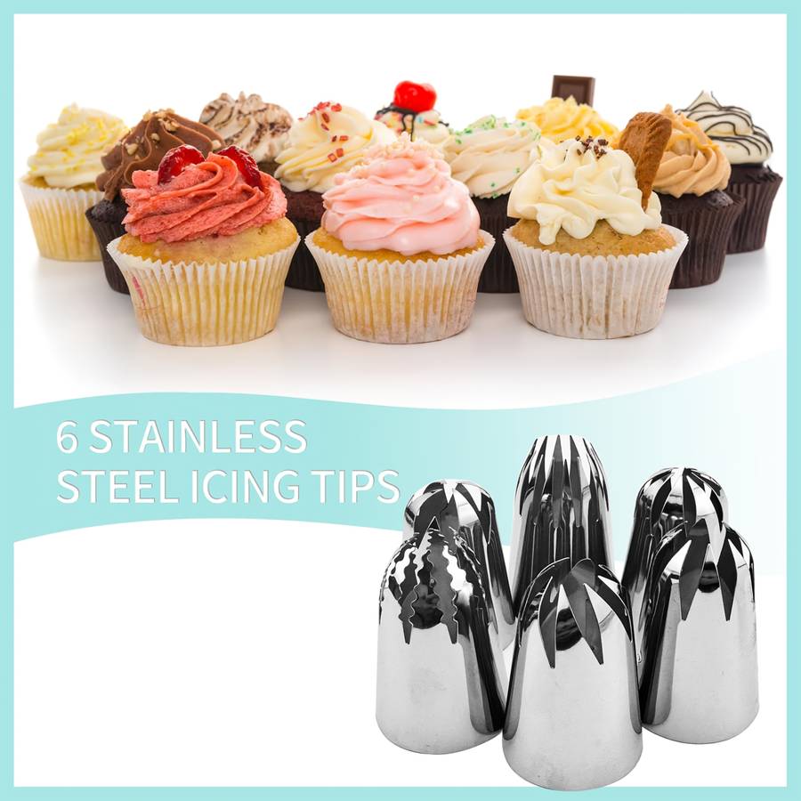 Professional Cake Decorating Head Style Extra Large 6 Nozzles With Eva Blue Bag