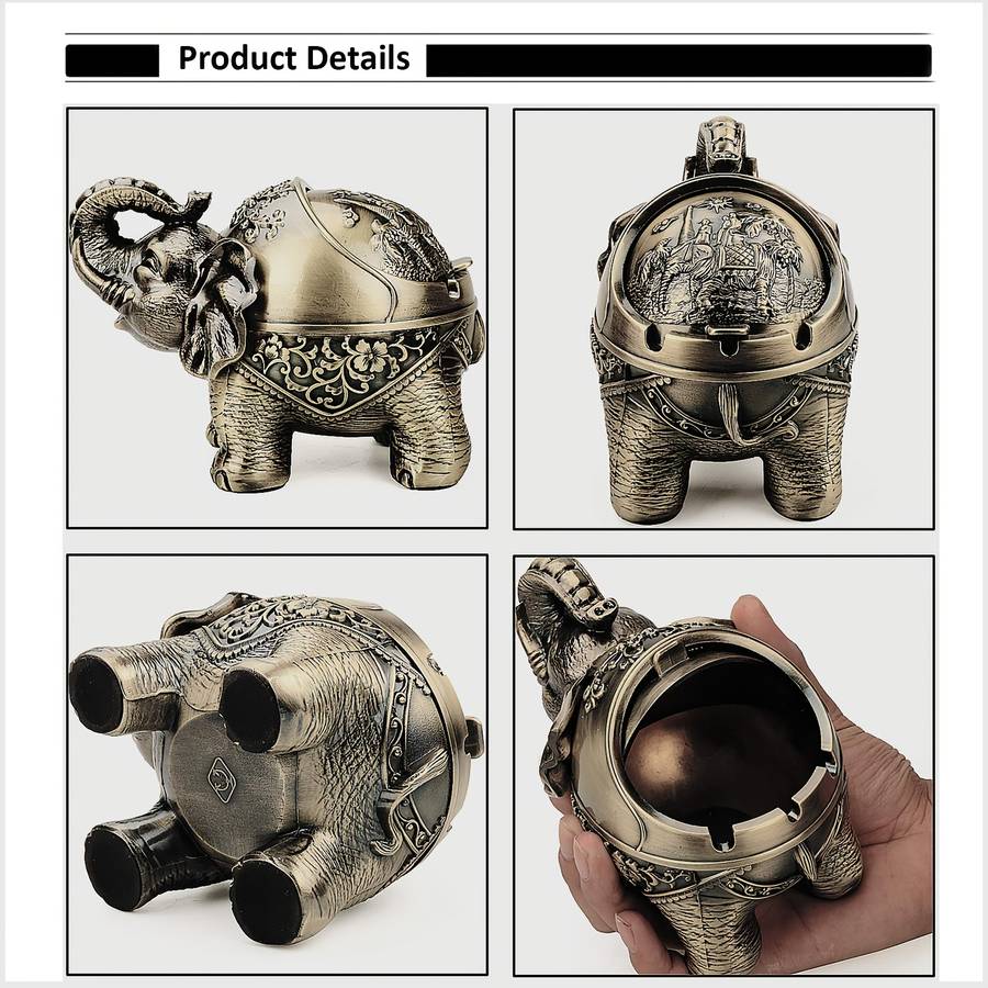 Aluminum Alloy Elephant Ashtray With Lid Windproof Suitable For Outdoor And As