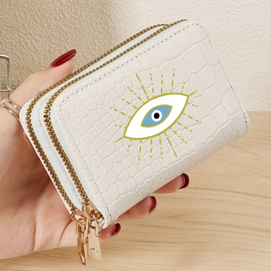 Eye Graffiti Print Zipper Walletstylish Double-Layer Coin Purse With Multiple Slots Lightwe