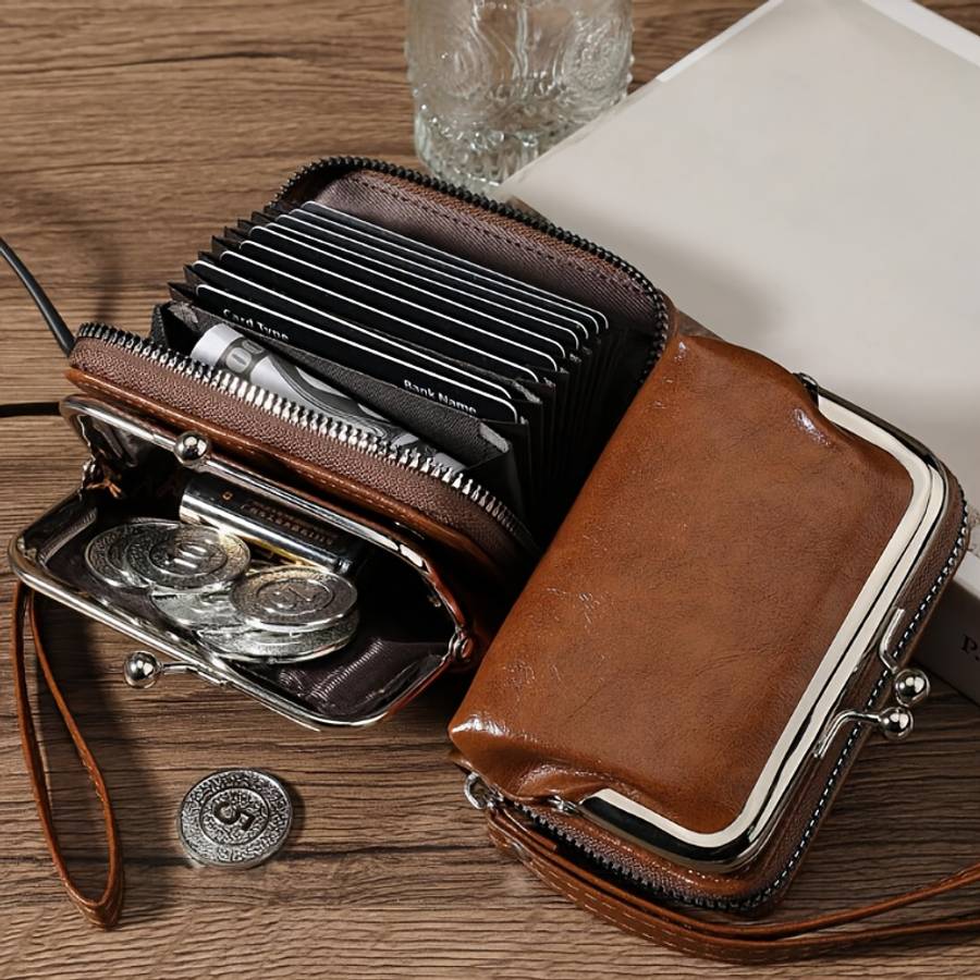 Compact Womens Wallet With Wrist Strapstylish Zippered Purse Large Capacity Card Holder M