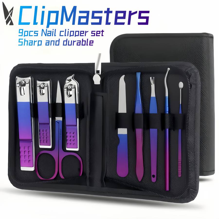9pcs set Professional Manicure  Pedicure Kit Stainless Steel Nail Clippers Tweezers Scisso