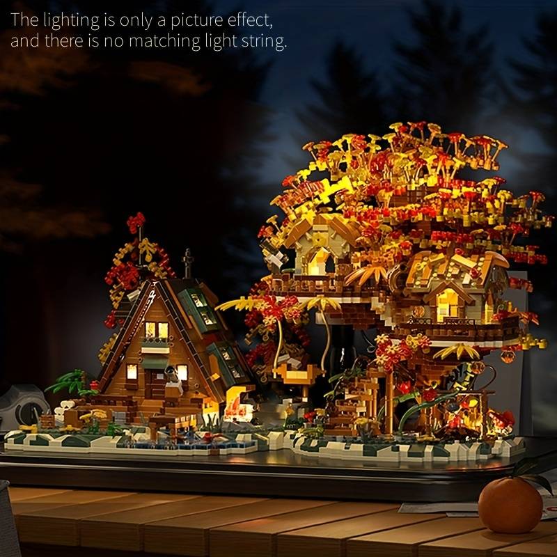 Building Toy Architectural Model Toy Set Style Autumn Forest Tree House  No String Lights