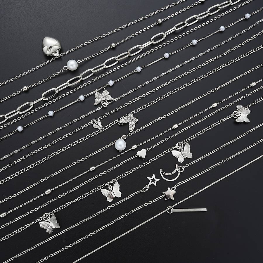 14Pcs Plated Women Fashion Chain Necklace