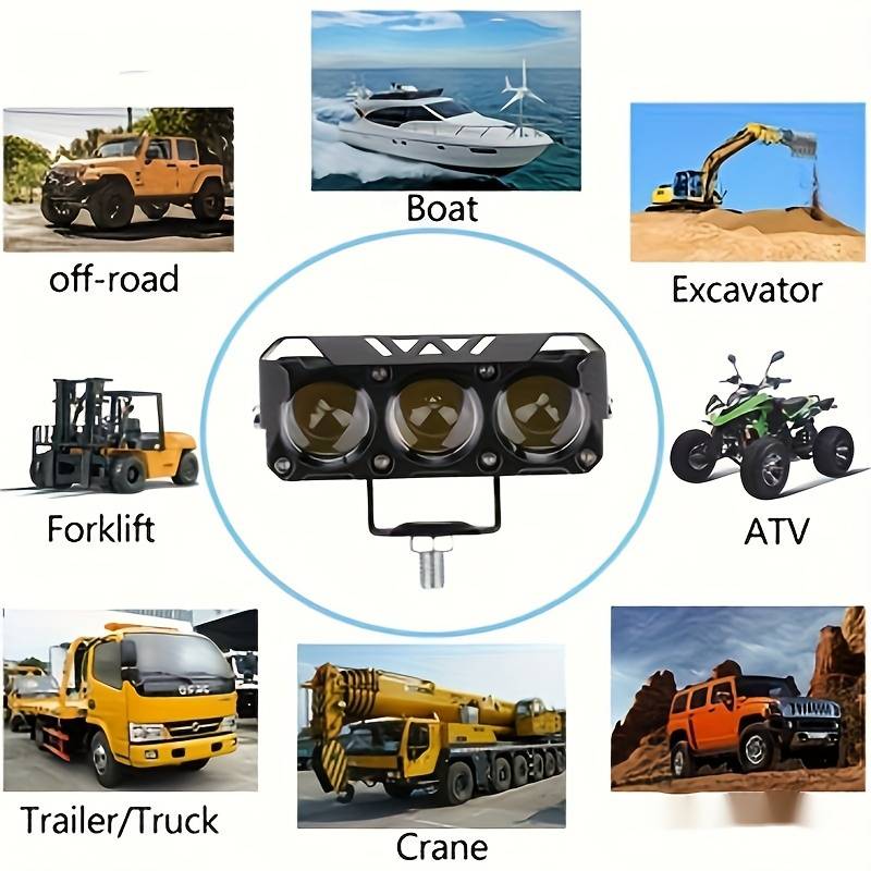 1pc LED Auxiliary Spotlight for Motor Vehicles Dual Color Hi Low Beam 3000+ Lumens