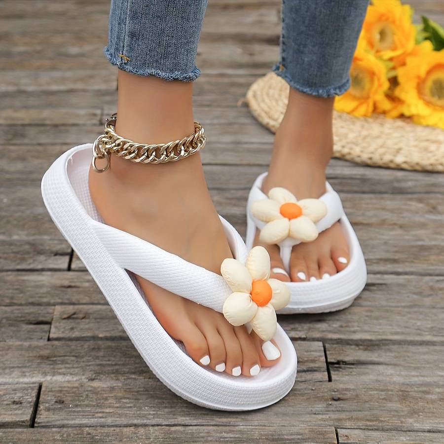 Ladies Summer Flip Flops Rose Red And White Flowers Uk 6.5-7