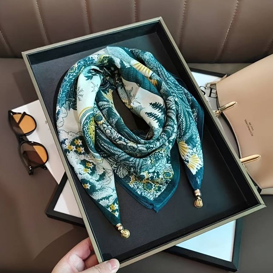 Comfortable Exquisite Versatile Square Women Scarf With Bohemian Floral Design