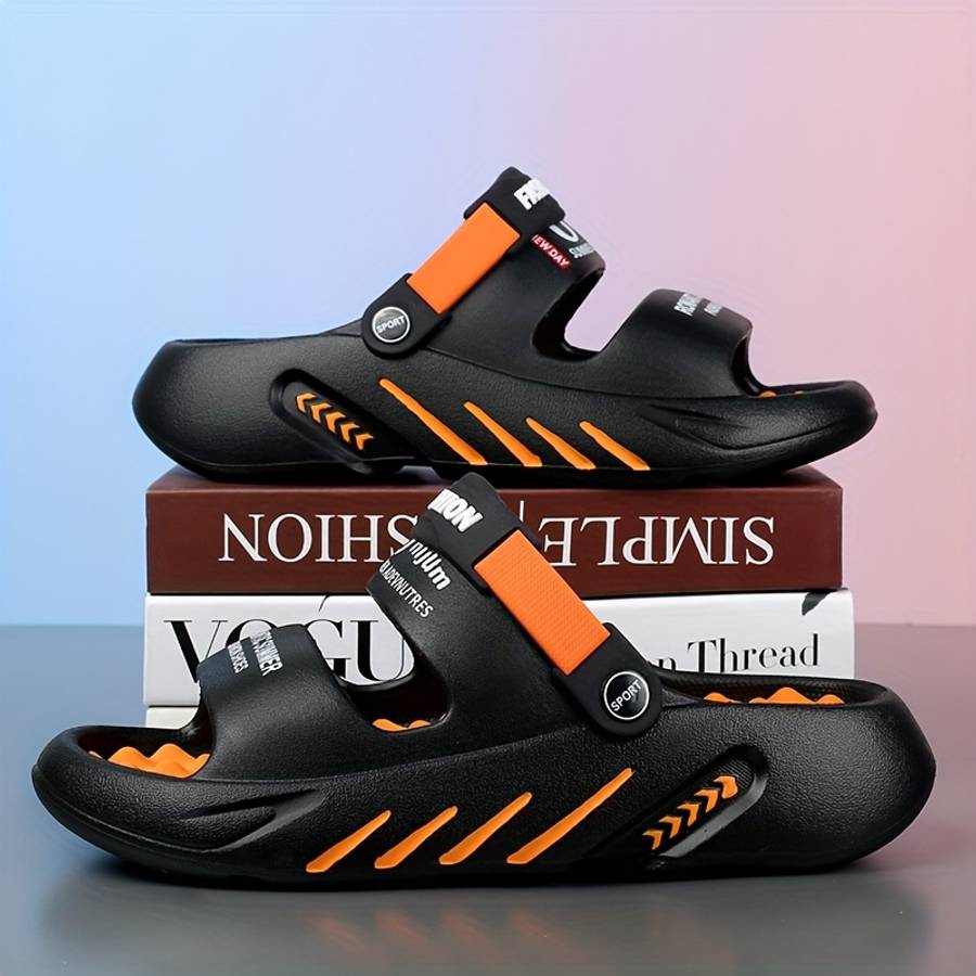 Men Slippers Summer Style Black Orange Size Uk 8.5 To 9