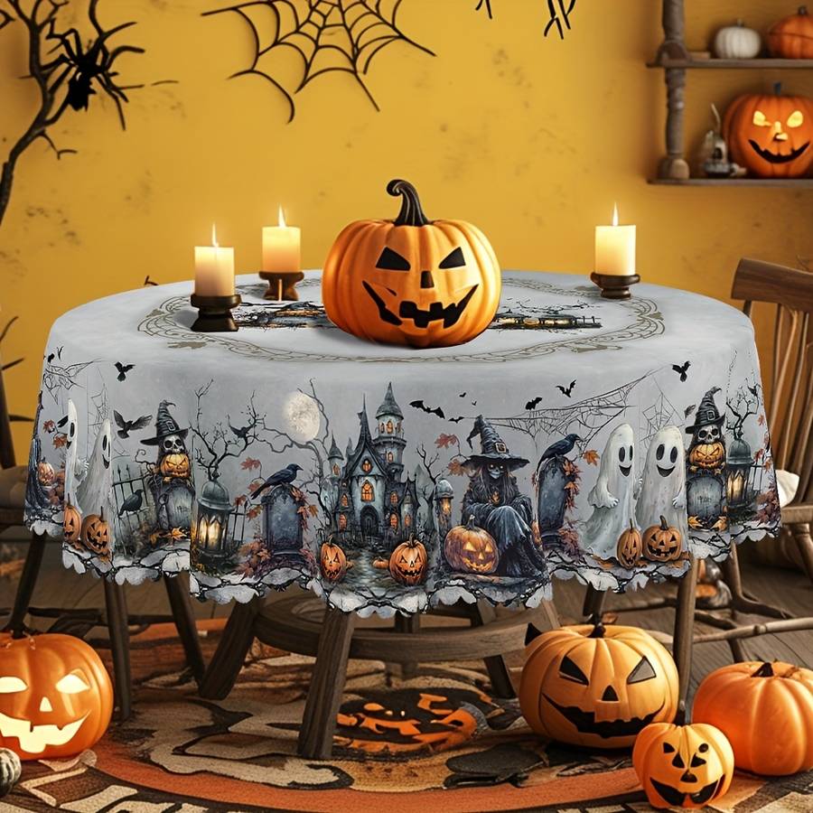 Halloween tablecloth decoration size Round 60Inch 152cm add 4pcs Self adhesive