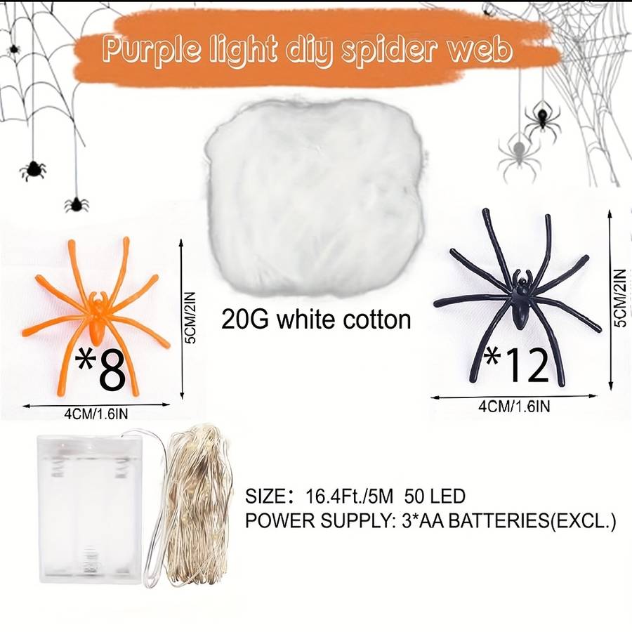 Halloween Decorations Color Purple Light Model 10M 100Led Add  30 Spiders