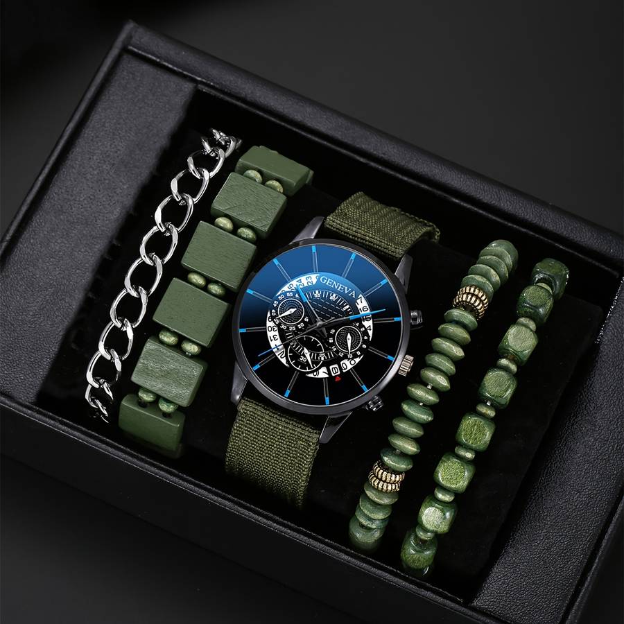 5Pcs Stylish And Trendy Set For Men Including Watch And Bracelet
