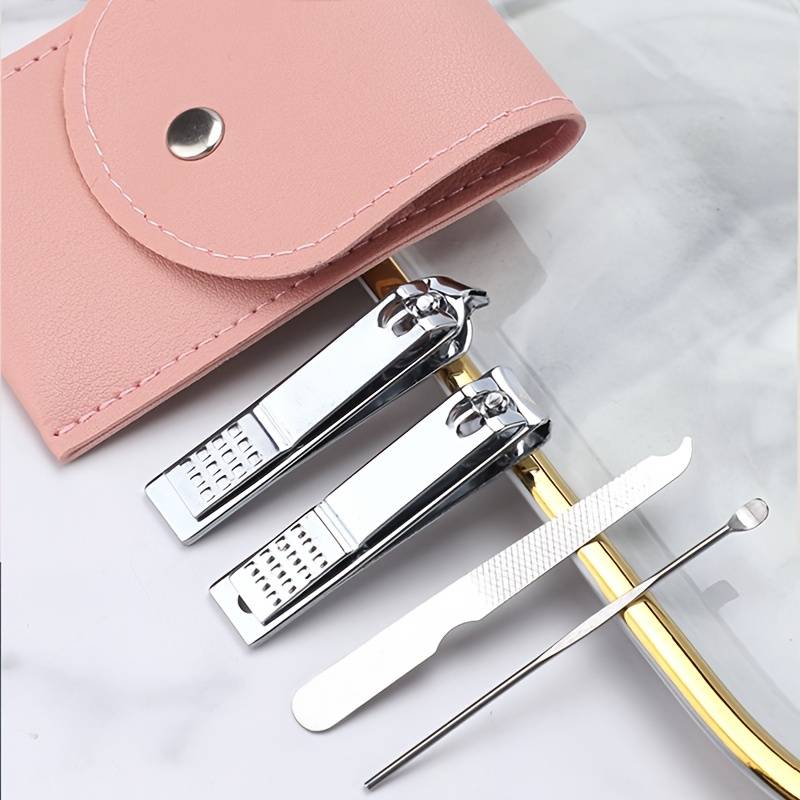 4pcs Professional Travel Colorful Nail Clippers Manicure Set with Leather Bag Stainless Steel N