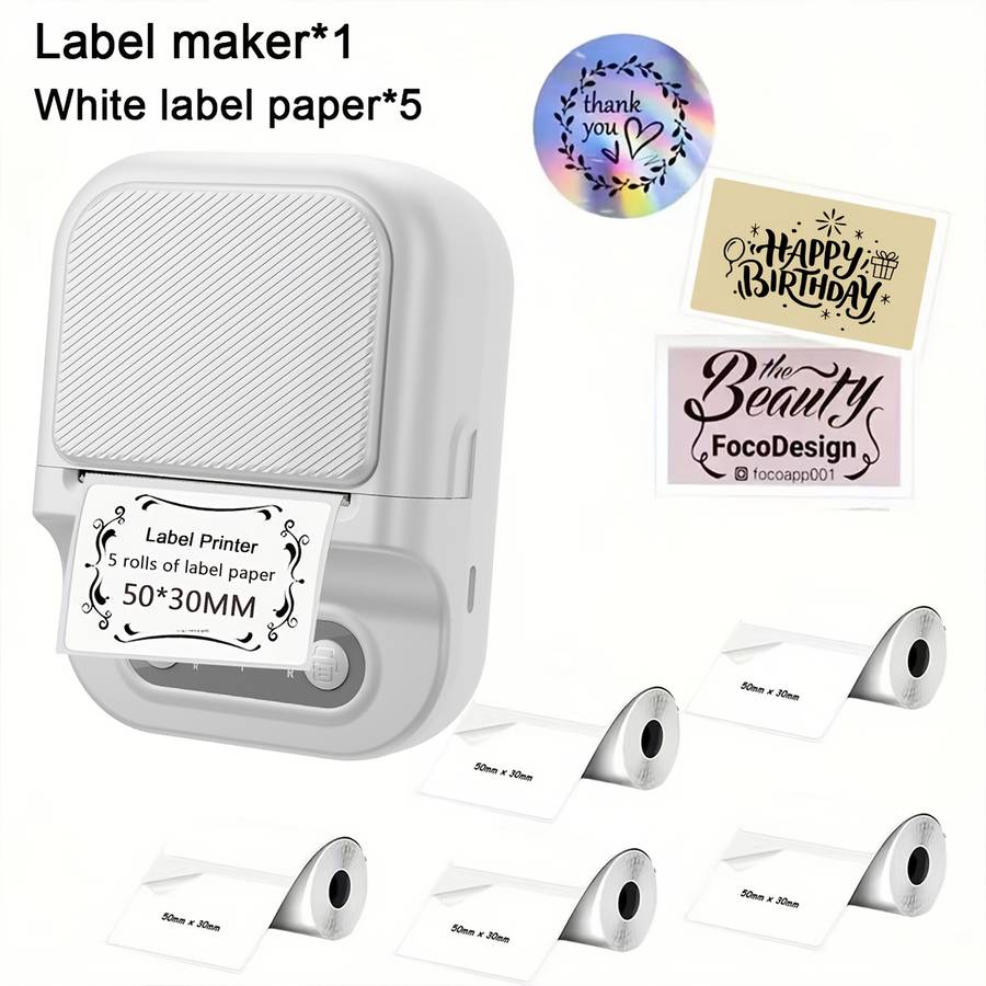 Printer Color White Label Printer  5 Rolls Of Label Paper