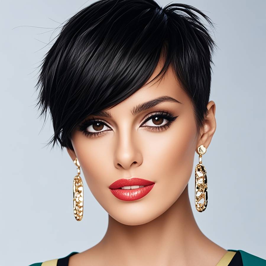 Black Womens Wigs Hair Length 25.4Cm