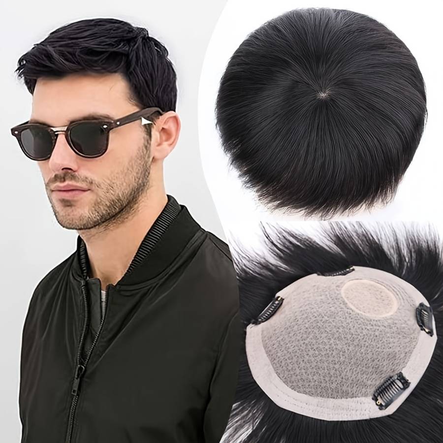 Natural Black Mens Wigs Hair Length 10.16Cm