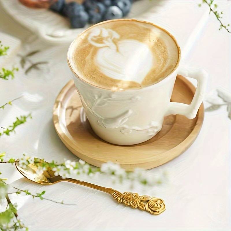 8pcs Set Rose Handle Design Stainless Steel Coffee Spoons 12.7 cm Perfect for Cappuccino Ch