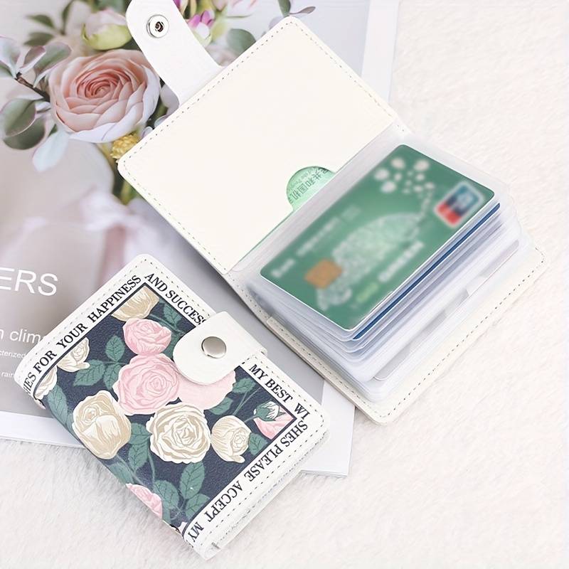 Women'S Elegant Large Capacity Card Holder Faux Leather Bi-fold Wallet with Snap Closure Multi-Car